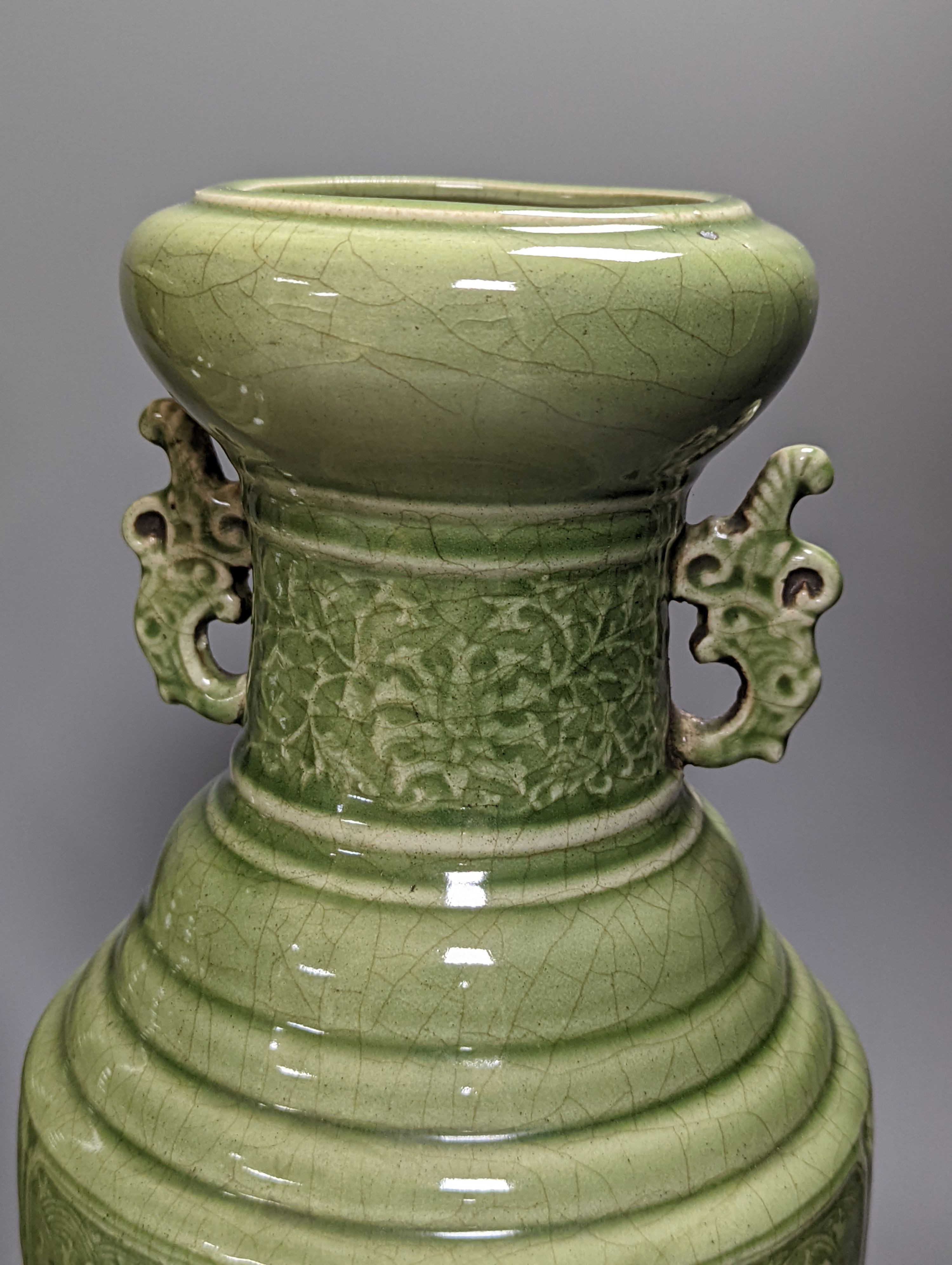 A pair of Chinese celadon glazed vases 35cm